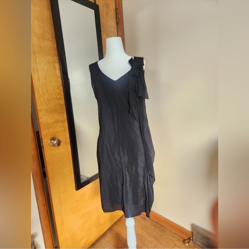 Leon max limited edition black sleeveless mini dress shoulder ribbon bow detail